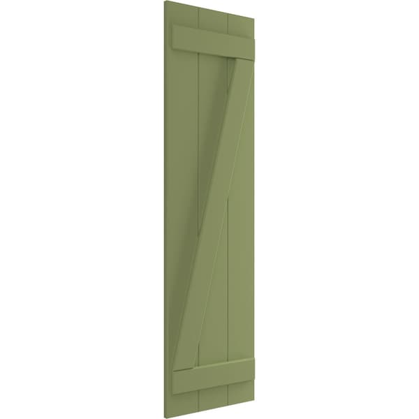 True Fit PVC Three Board Joined Board-n-Batten Shutters W/Z-Bar, Moss Green , 16 1/8W X 29H